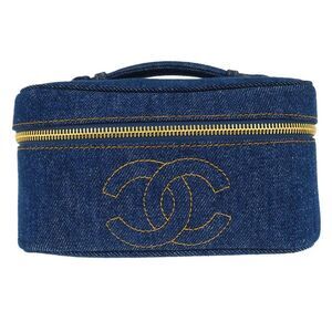 Chanel Vintage Timeless Cosmetic Case Denim Blue Denim_Jeans Handbag (Pre-Owned)